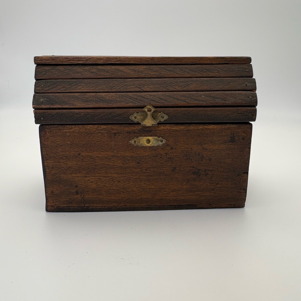 Vintage Rustic Wooden Domed Box with Brass Accents